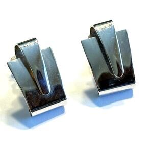 Napier clip on earrings modernist silvertone mod art to wear vintage jewelry